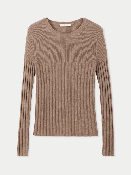 Gobi Mongolian Cashmere Organic Color Rib-knit Cashmere Crew Neck Sweater In Taupe