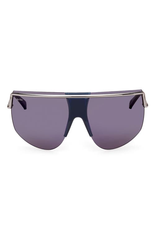 Shop Max Mara 70mm Shield Sunglasses In Shiny Blue/blue Mirror