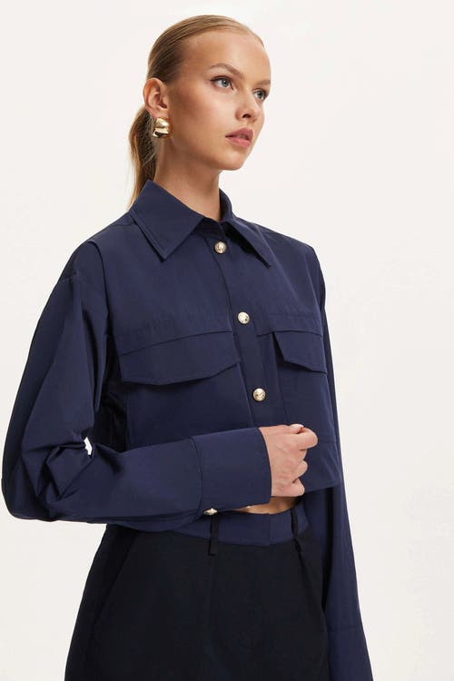 Nocturne Multi-Pocket Cropped Shirt in Navy Blue at Nordstrom, Size Small