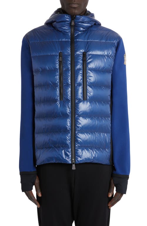 Quilted Hooded Down & Jersey Cardigan in Blue