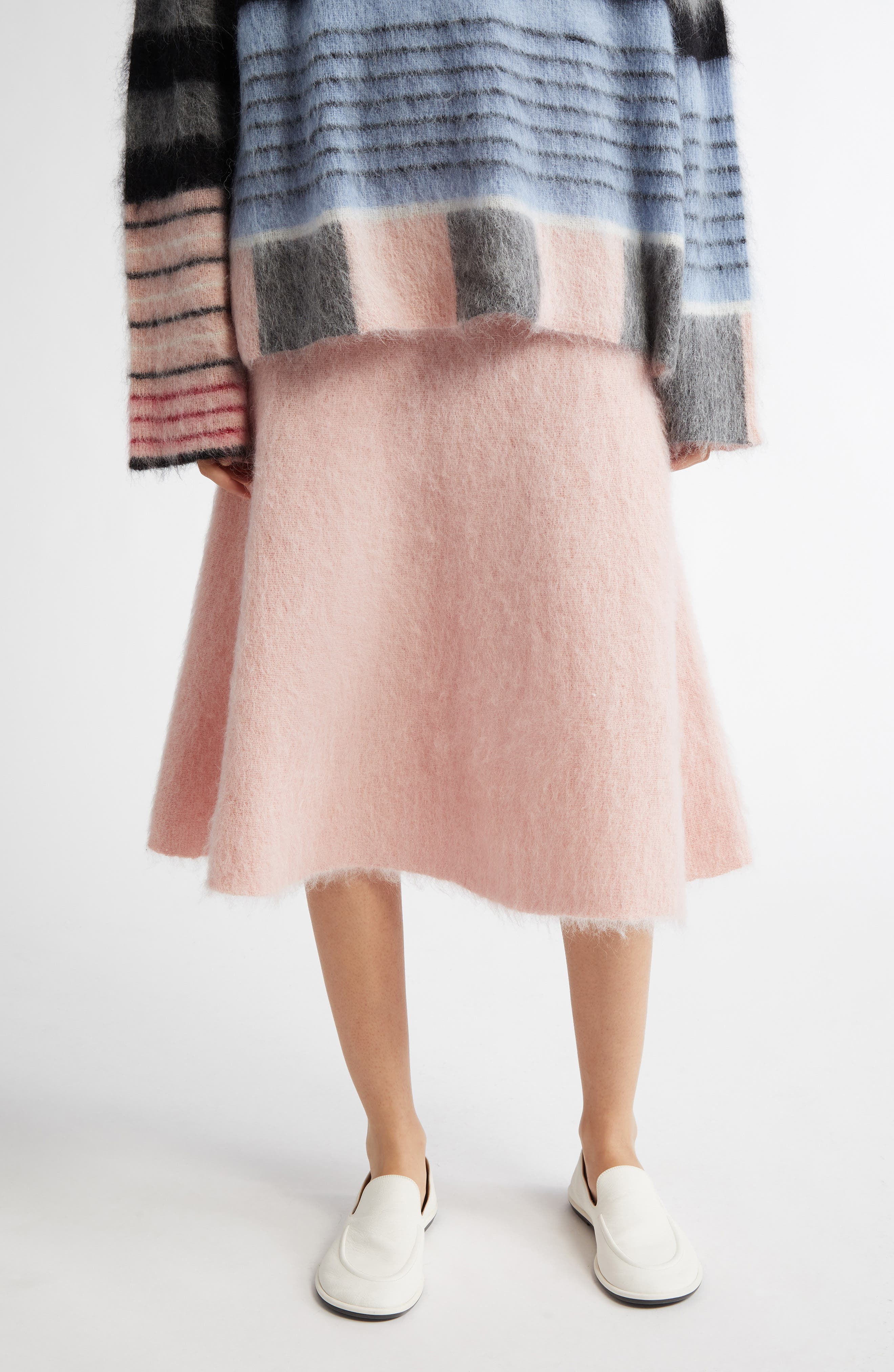 ZANKOV Ian Brushed Mohair & Alpaca Blend Midi Sweater Skirt in Quartz 