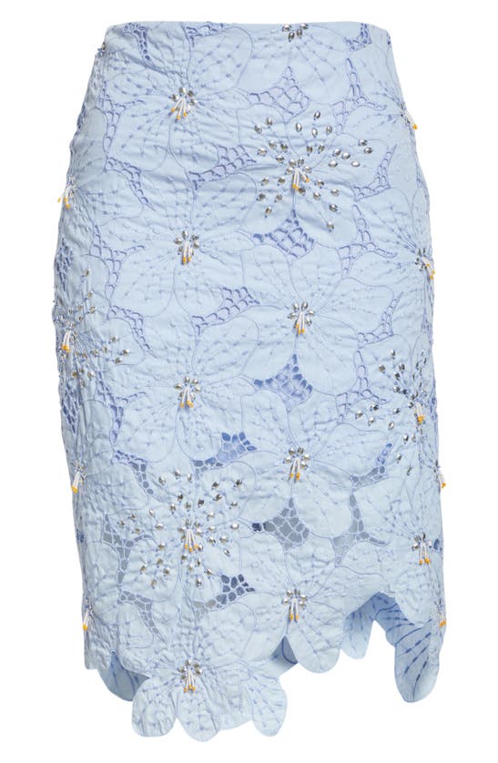 Shop Wales Bonner Constellation Embellished Floral Lace Skirt In Light Blue