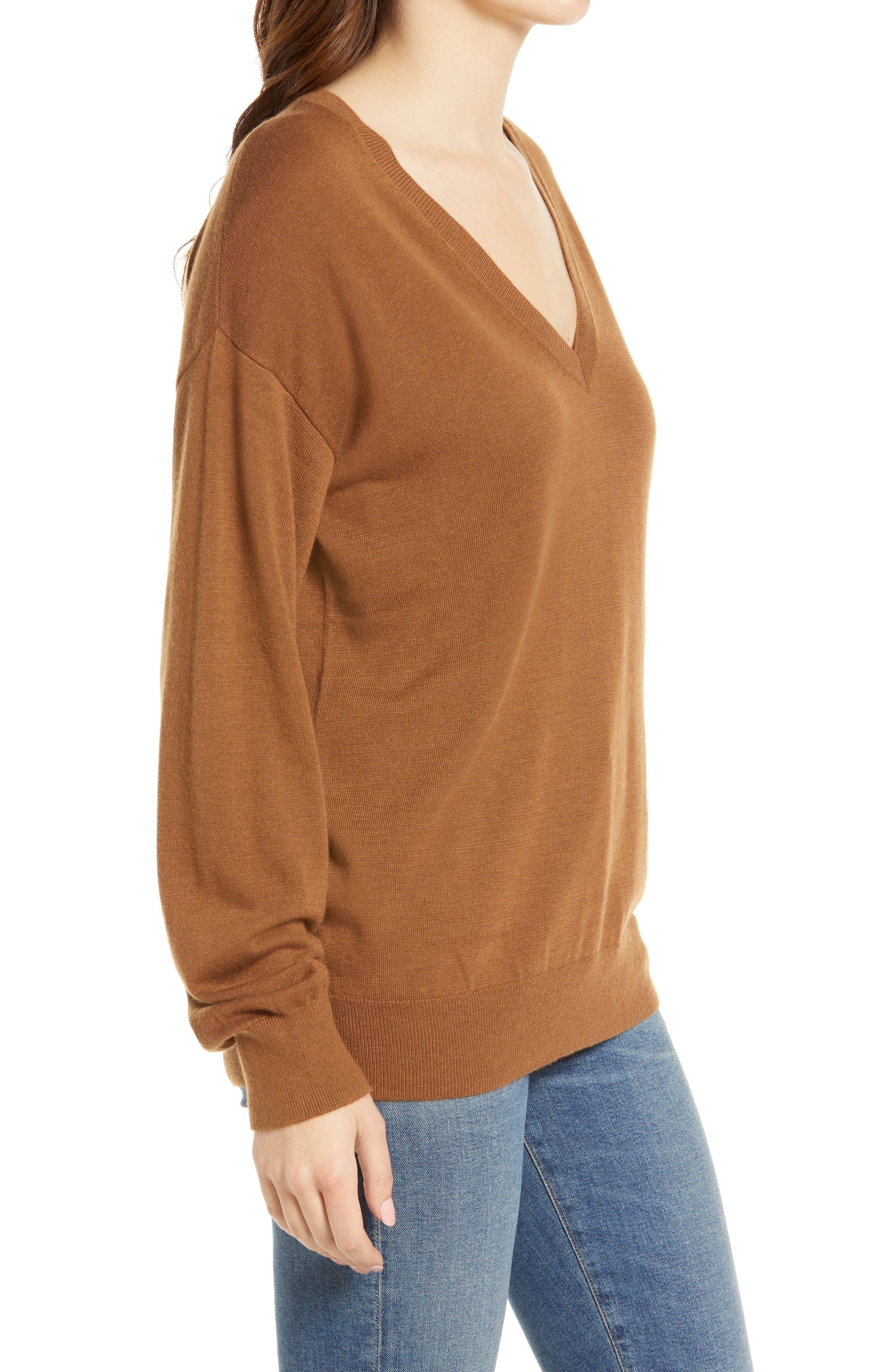 dark brown v neck sweater women's
