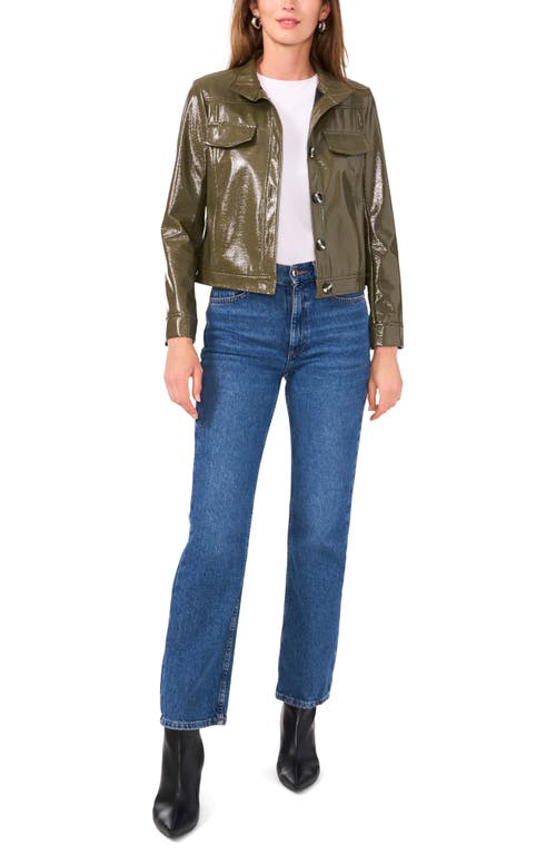 Shop Vince Camuto Patent Leather Jacket In Military Grn