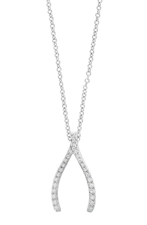 14K White Gold Diamond Wishbone Pendant Necklace - 0.11ct.