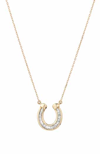 Adina Reyter 14K Gold Baguette Diamond Horseshoe Hinged Pendant