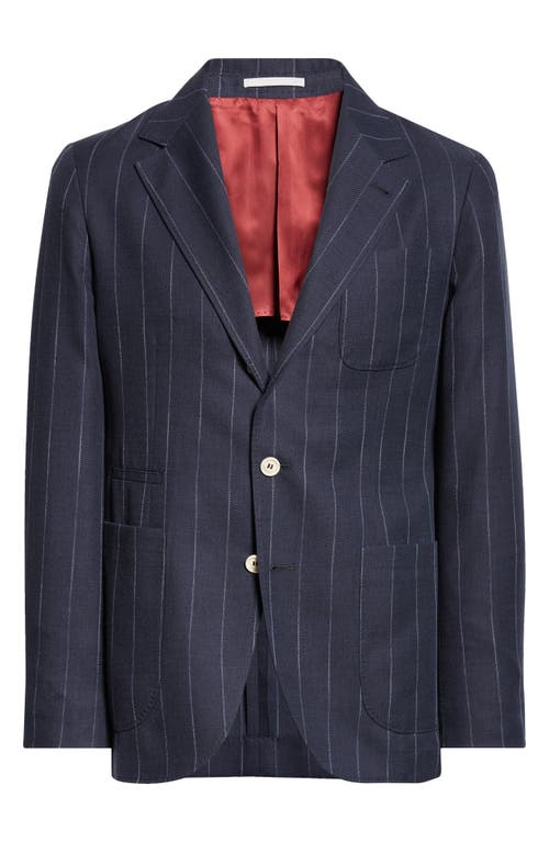 Brunello Cucinelli Chalk Stripe Linen Suit In C002 Blu/celeste