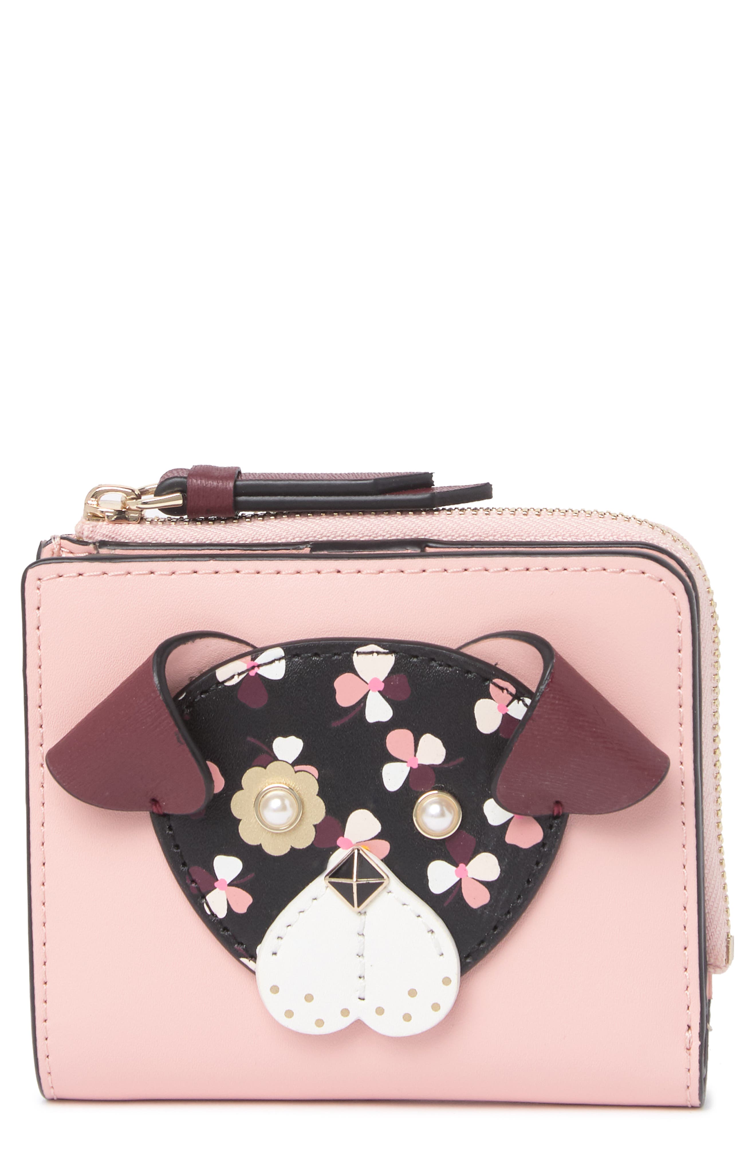 Kate Spade Small Floral Pup Leather Bifold Wallet In Cherry Wood | ModeSens