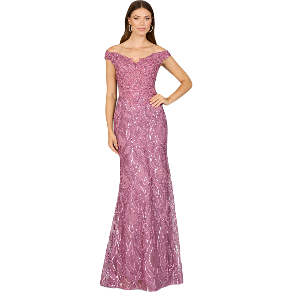 Lara New York Off Shoulder, Mermaid Lace Gown In Rose