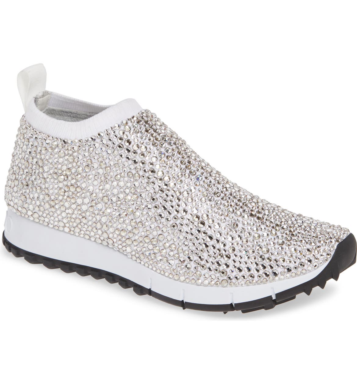 JIMMY CHOO Nowary Crystal Embellished Slip-On Sneaker, Main, color, WHITE/ CRYSTAL