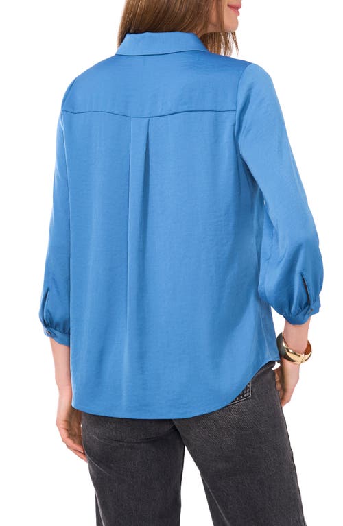 Shop Vince Camuto Pleat Front Satin Shirt In Vintage Blue