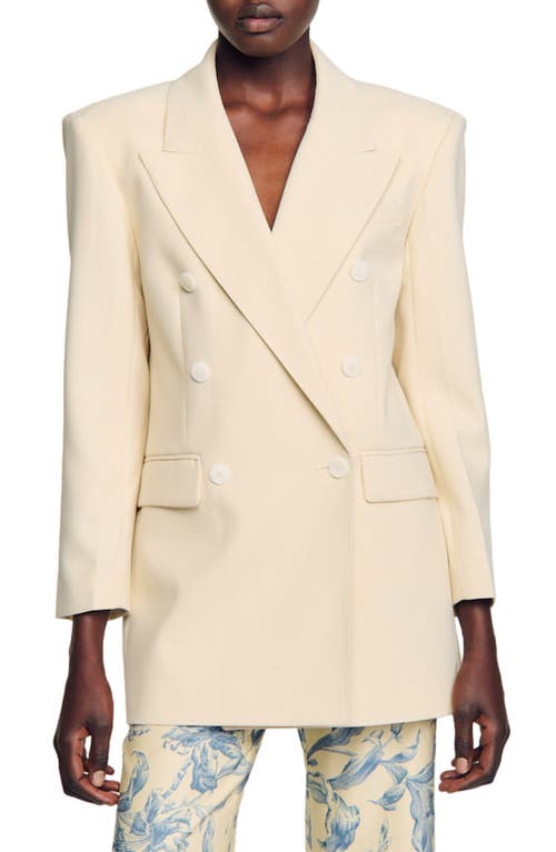 sandro Double-Breasted Tweed Blazer Ecru at Nordstrom,