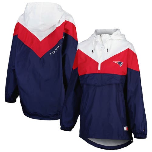 Women's Tommy Hilfiger White/Red New England Patriots Staci Half-Zip Hoodie Windbreaker Jacket