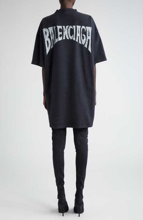 Shop Balenciaga Logo Graphic T-shirt Dress In Faded Black/white