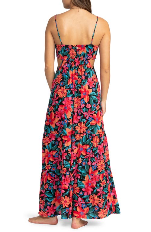 Shop Roxy Hot Tropics Floral Cutout Maxi Sundress In Anthracite Multi Floral