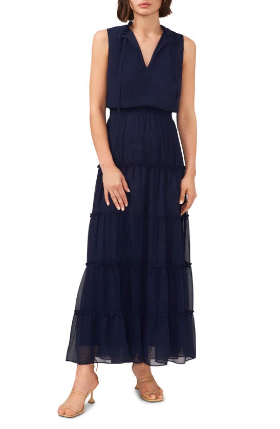 Halogen Floral Tiered Smocked Waist Maxi Dress In Classic Navy