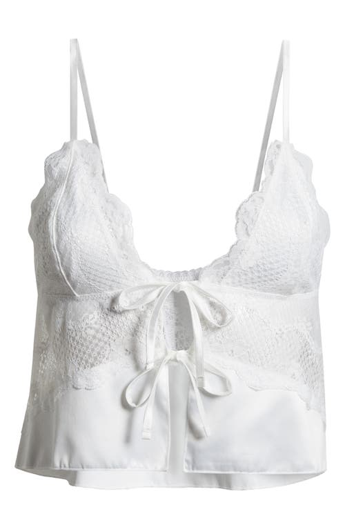 Shop Kat The Label Lucille Lace Inset Tie Front Camisole In Ivory