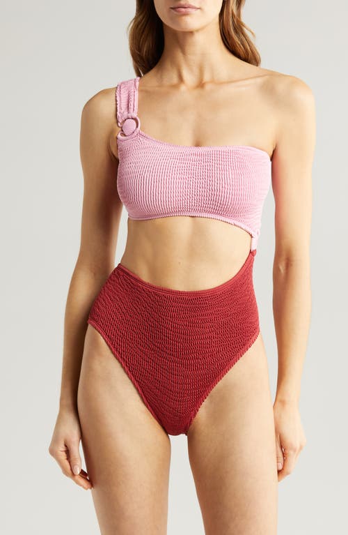 Cutout One-Shoulder One-Piece Swimsuit in Rhubarb/Blossom