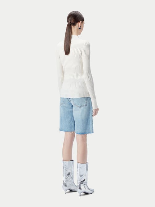 Gobi Mongolian Cashmere High-neck Ribbed Cotton Silk Cashmere Blend Sweater In Whisper White