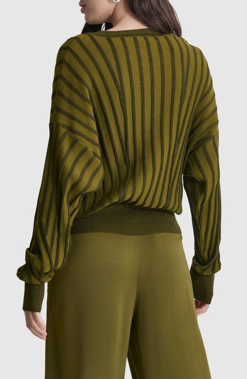 Shop Dkny Transfer Stitch Sweater In Dark Olive/black