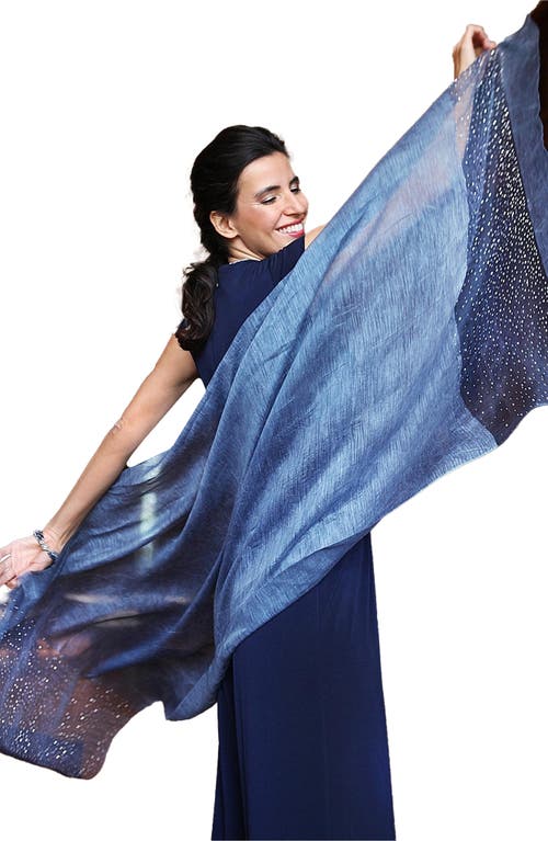 Saachi Crystal Embellished Silk & Wool Scarf In Blue