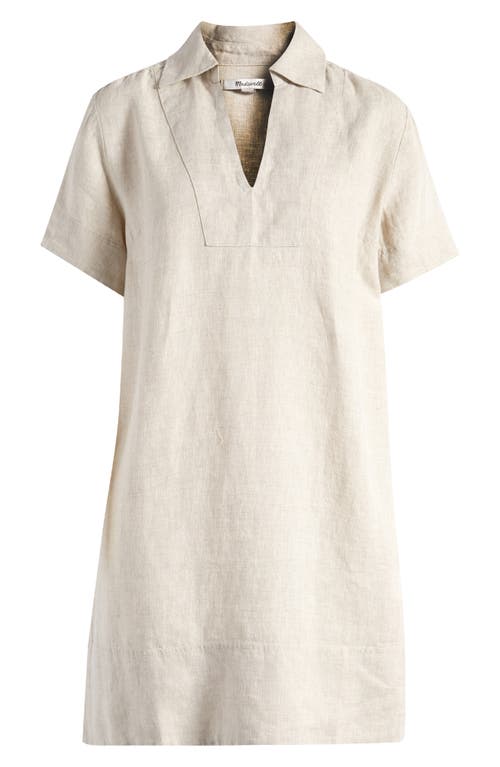 Shop Madewell Johnny Collar V-neck Linen Minidress In Natural Undyed