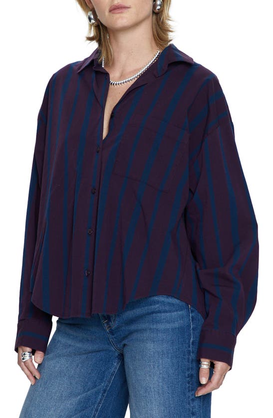 Shop Pistola Sloane High-low Stretch Cotton Shirt In Aubergine Cobalt