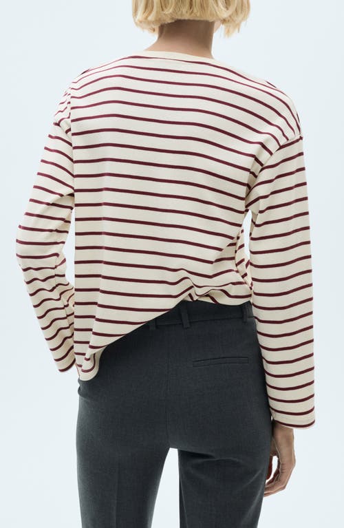 Mango Stripe Cotton Sweater In Burgundy Stripe/cream