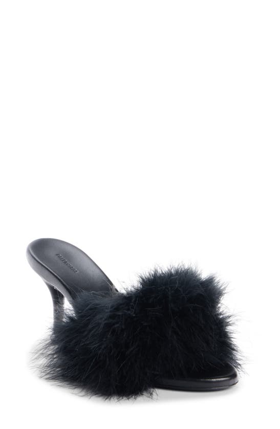 Balenciaga Boudoir Feather Slide Sandal In Black