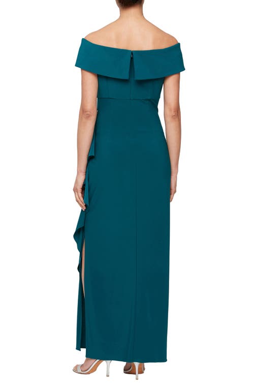 ALEX EVENINGS ALEX EVENINGS EMBELLISHED OFF THE SHOULDER COLUMN GOWN