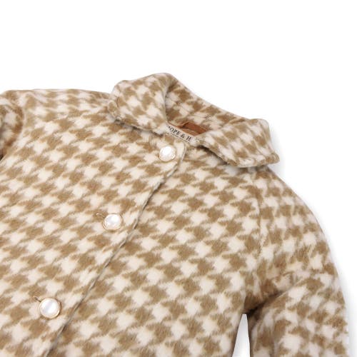 Shop Hope & Henry Girls' Bow Cuff Swing Coat, Kids In Tan Houndstooth