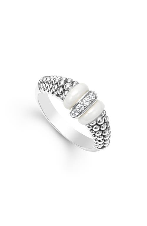 Lagos Ceramic Caviar Diamond Ring In Silver/diamond
