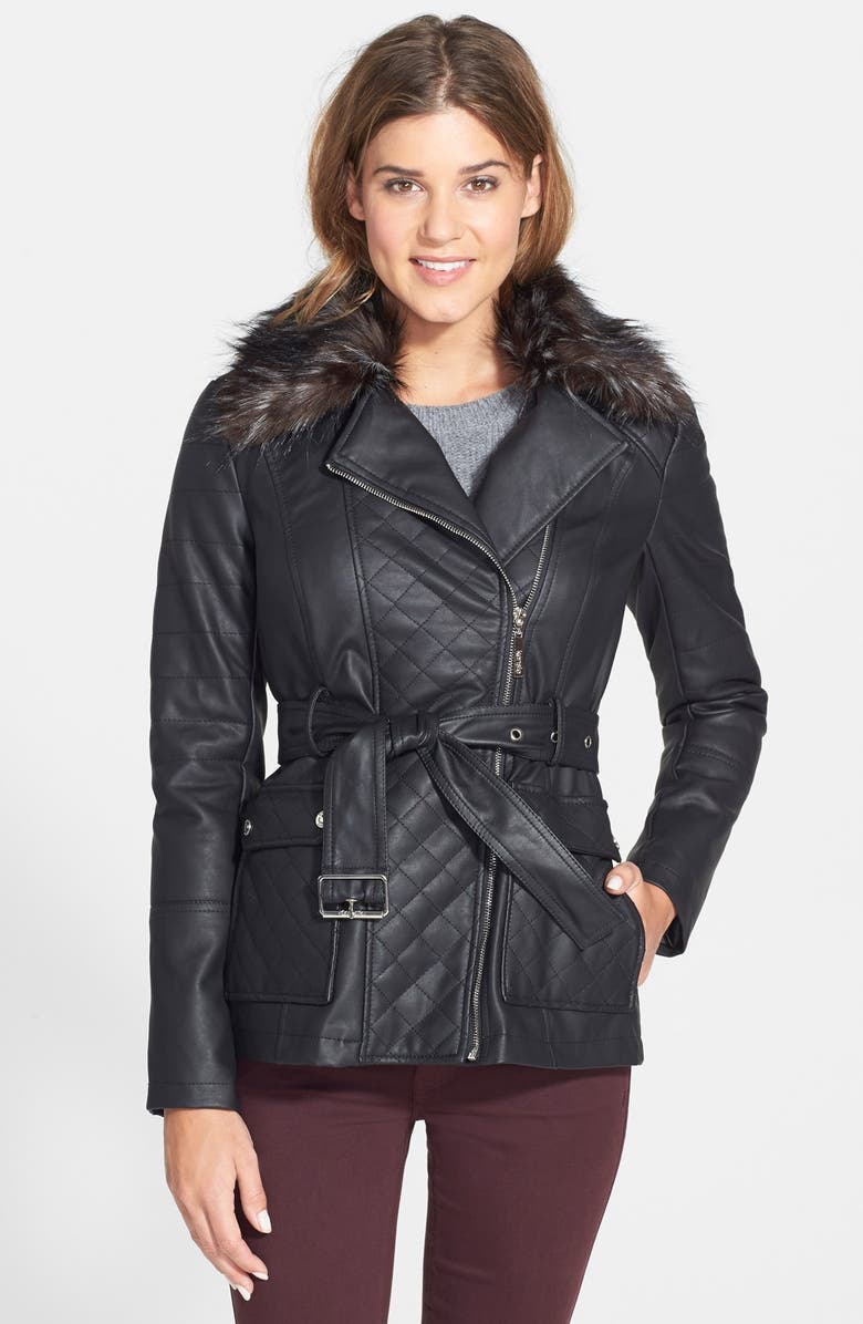 kensie Faux Fur Trim Faux Leather Moto Jacket (Online Only) | Nordstrom