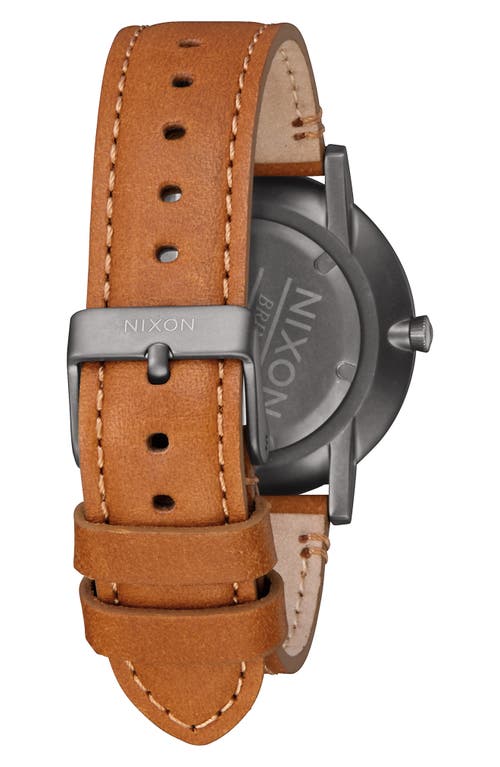 Nixon Porter Round Leather Strap Watch, 40mm In Gunmetal/charcoal/taupe
