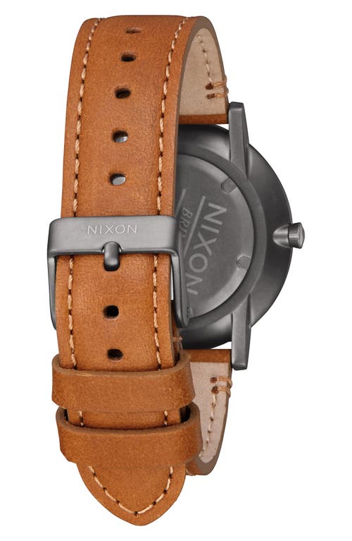 Shop Nixon Porter Round Leather Strap Watch, 40mm In Gunmetal/charcoal/taupe