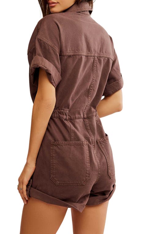 Shop Free People Marci Belted Cotton Denim Cuffed Romper In Mocha