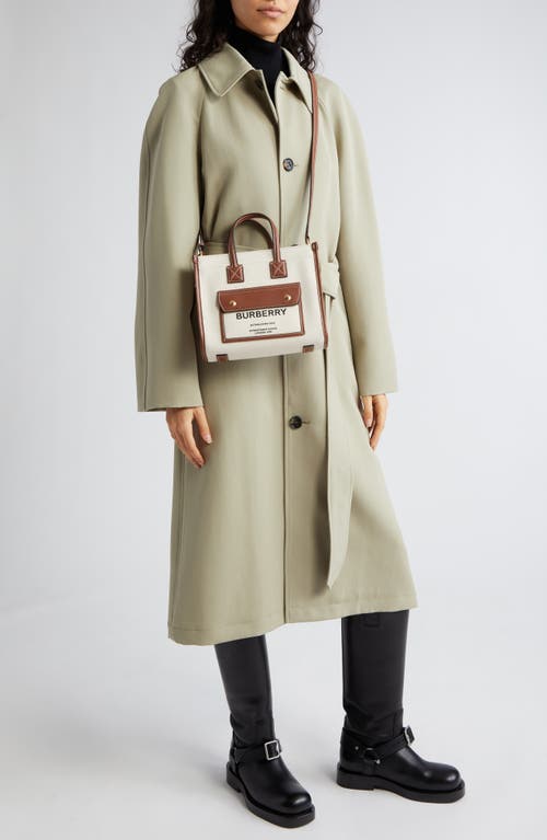 Burberry Mini Freya Tote Bag With Horseferry Print And Leather Accents In Natural/tan