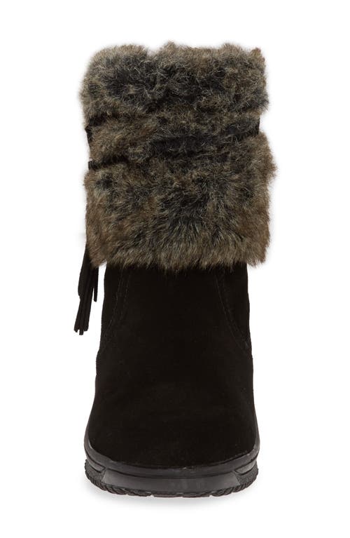 Minnetonka Everett Water Resistant Faux Fur Boot In Black Suede/faux Fur