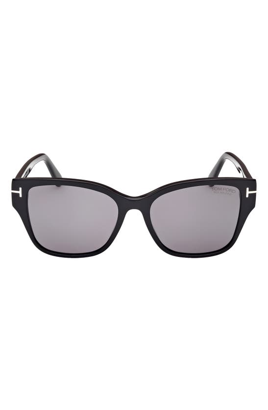 Shop Tom Ford Elsa 55mm Polarized Butterfly Sunglasses In Shiny Black / Smoke