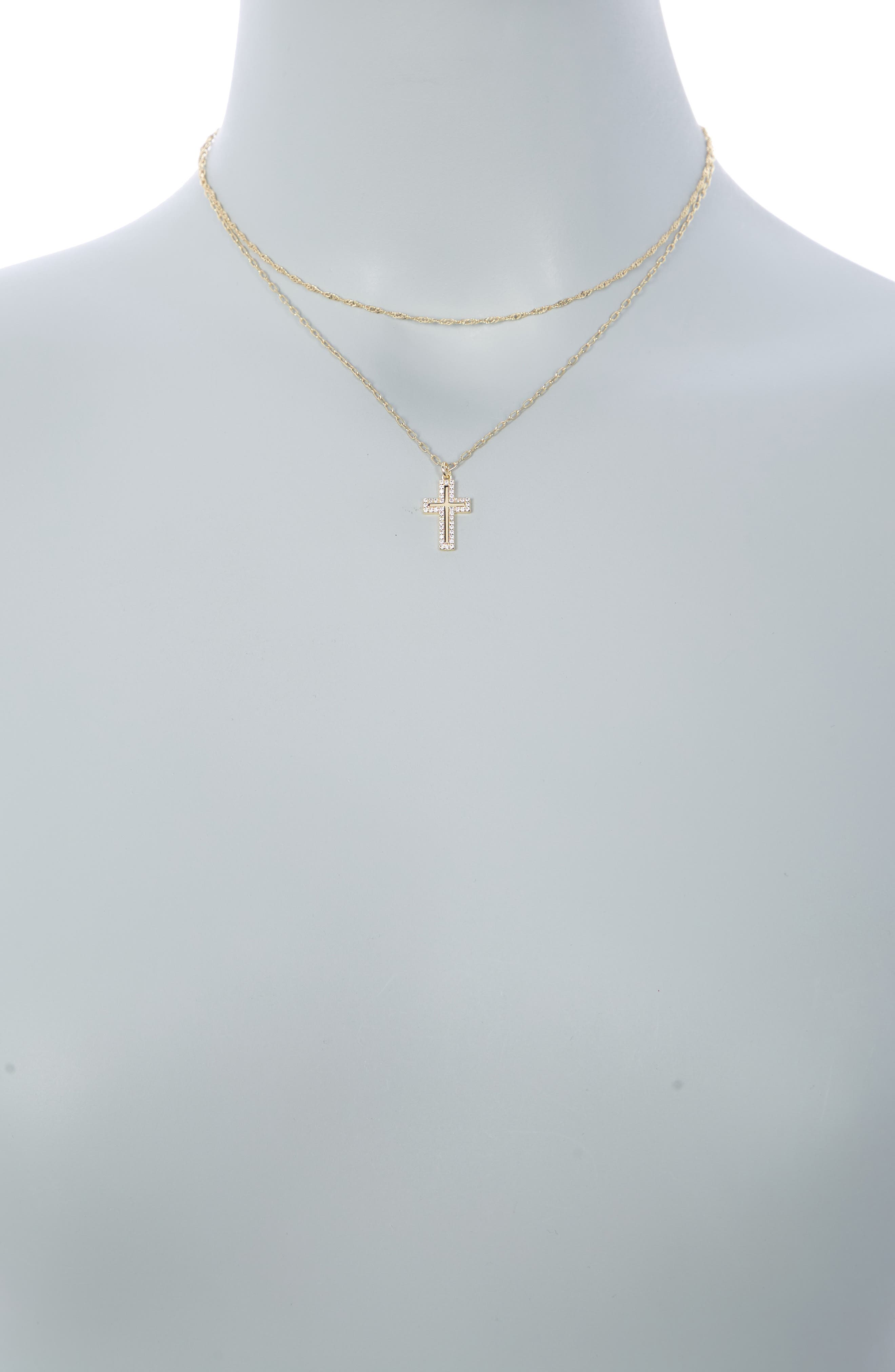 Nordstrom Rack 2 Layer Cross Chain Necklace in Clear- Gold at Nordstrom Rack