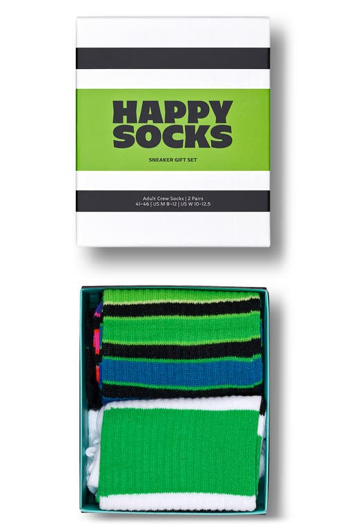 Assorted 2-Pack Stripe Sneaker Crew Socks Gift Box in Black
