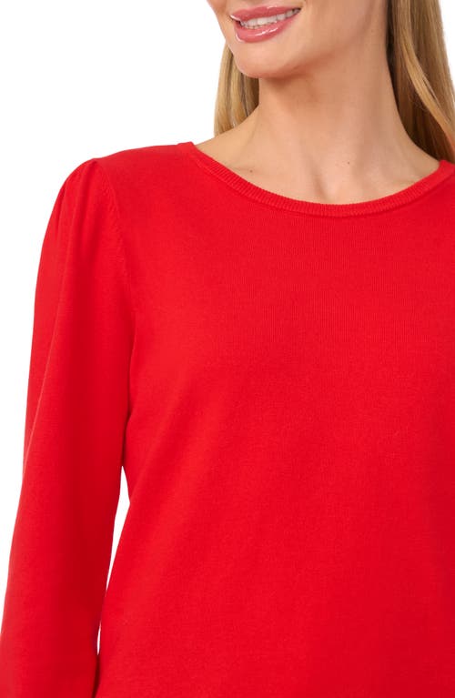 Shop Cece Puff Shoulder Sweater In Bright Cherry