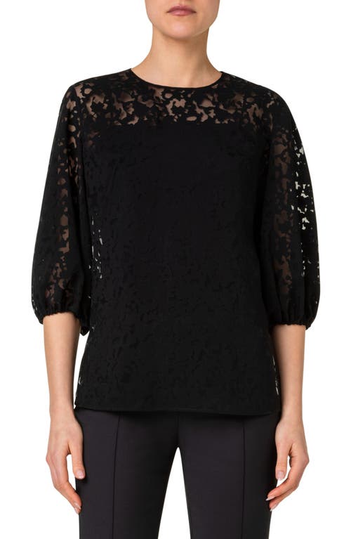 Akris punto Puf Sleeve Kaliedoscope Organza Blouse in 009 Black at Nordstrom, Size 4