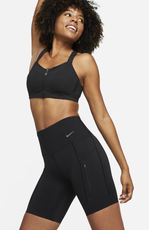 Shop Nike Dri-fit Firm Support High Waist Biker Shorts In Black/black