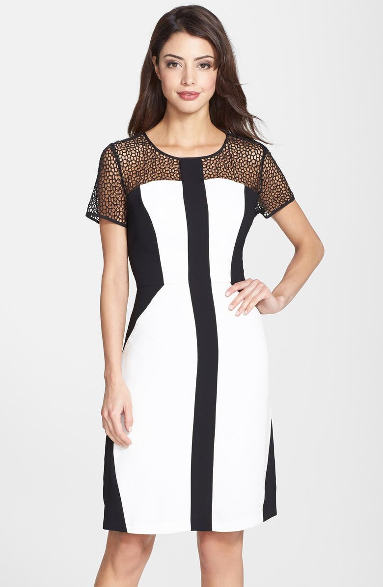 Nue by Shani Colorblock Mixed Media Sheath Dress | Nordstrom