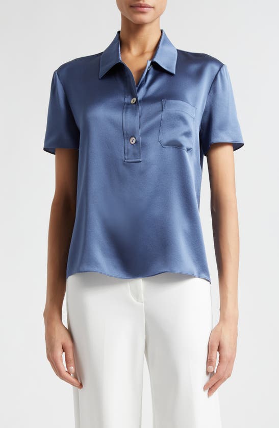 Shop Vince Silk Satin Polo In River Bed