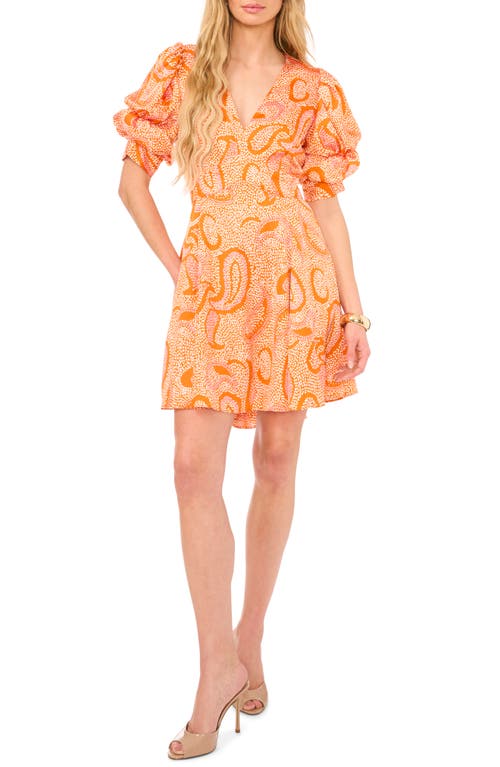 1.STATE Abstract Print Bubble Sleeve Minidress Russet Orange at Nordstrom,