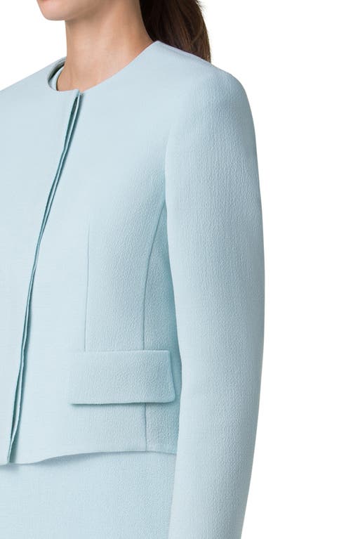 Shop Akris Adriana Virgin Wool Crepe Crop Jacket In Stone Blue