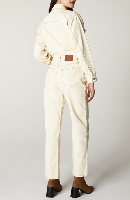 Shop Unpublished Simone Long Sleeve Denim Jumpsuit In Cream