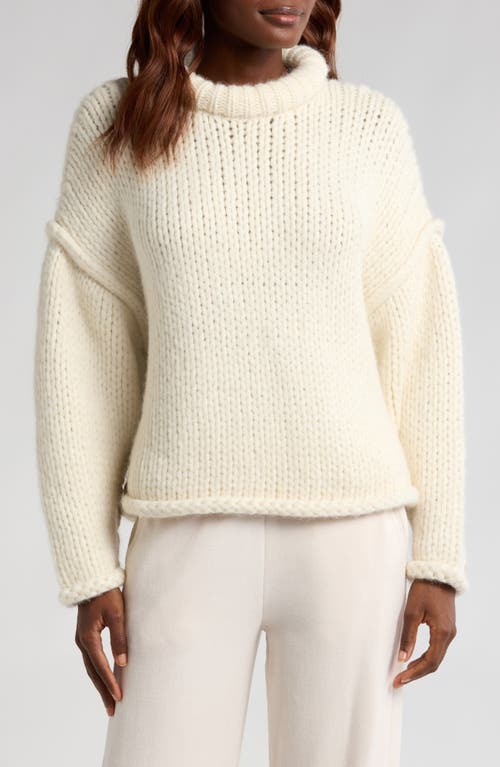 Lunya Lofty Wool Blend Whipstitch Mock Neck Sweater in Waltzing Ivory 